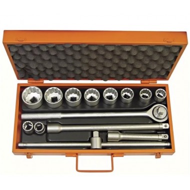 MALETA COM 10 SOQUETES 3/4" ESTRIADOS COM 4 ACESSÓRIOS CATRACA EXTENSÕES E CABO T TRAMONTINA