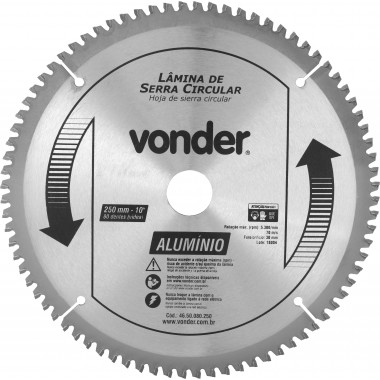 LÂMINA DE SERRA CIRCULAR VÍDEA PARA ALUMÍNIO 250X30 80 DENTES 4650080250 VONDER
