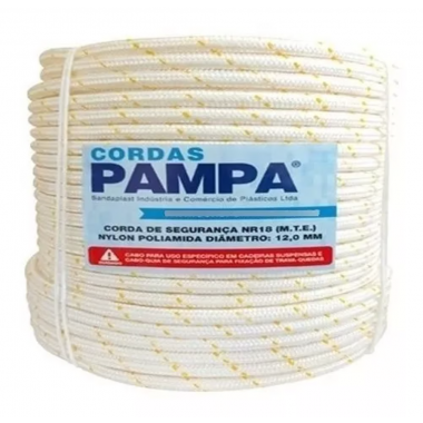 CORDA PARA FIXAÇÃO DE TRAVA QUEDA 12MM 100METROS CARGA DE 2200KGF NR18 PAMPA